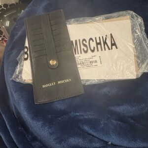 Badgley Mischka Black Leather Card Holder